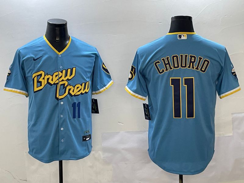 Men Milwaukee Brewers #11 Chourio Light Blue City Edition 2025 Nike MLB Jersey style 2->milwaukee brewers->MLB Jersey